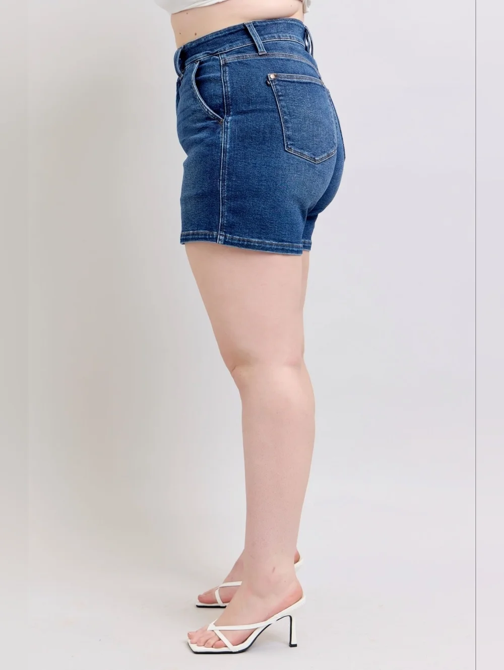 Judy Blue HR Dark Wash Double Button Waistband Denim Jean Shorts Stretch XL NEW